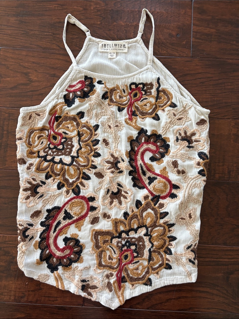 Boho Cream Embroidered Paisley Halter Cami